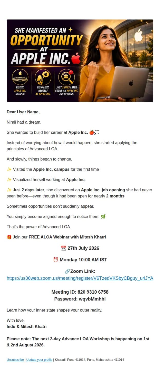 Mitesh Khatri Training LLP email: She manifested an opportunity at Apple Inc. 🍎 | Read how