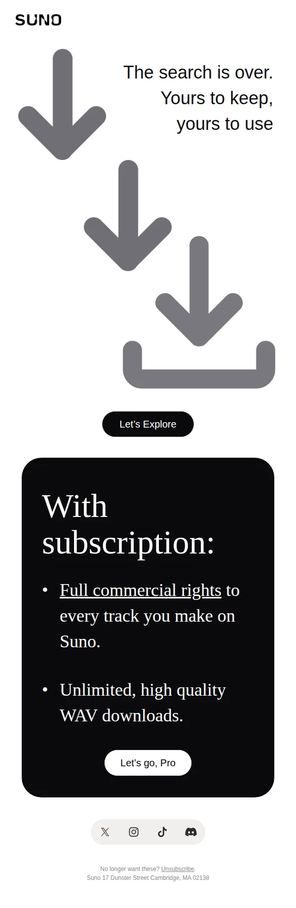 Suno email: Full commercial rights to your music
