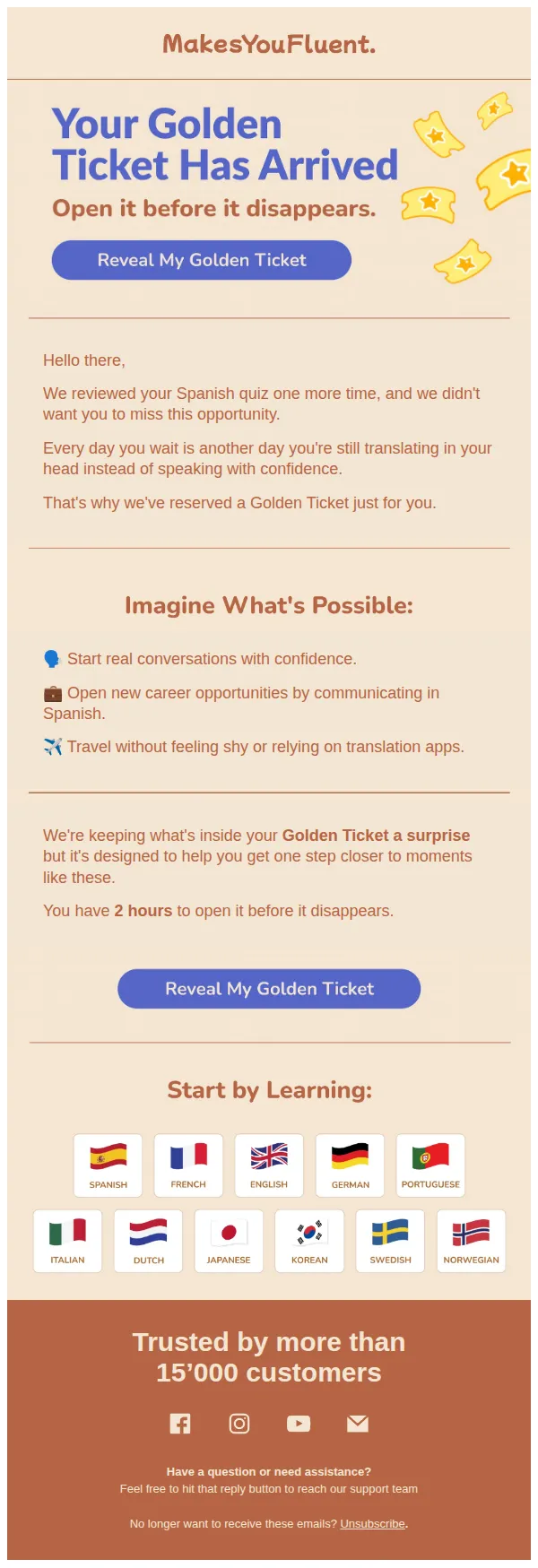 MakesYouFluent email: Your Golden Ticket is here 🎟️