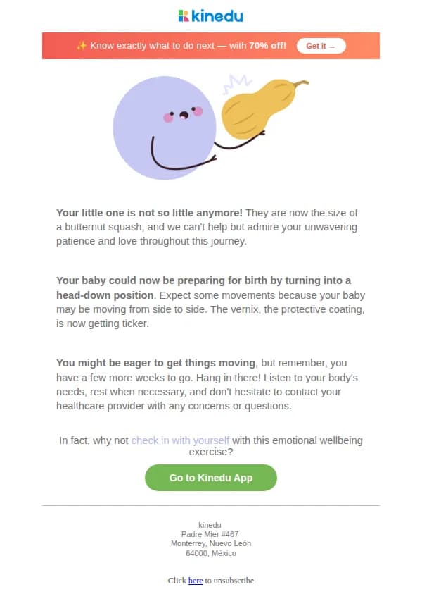 kinedu email: You are 34 weeks into your pregnancy! 🤰🏽