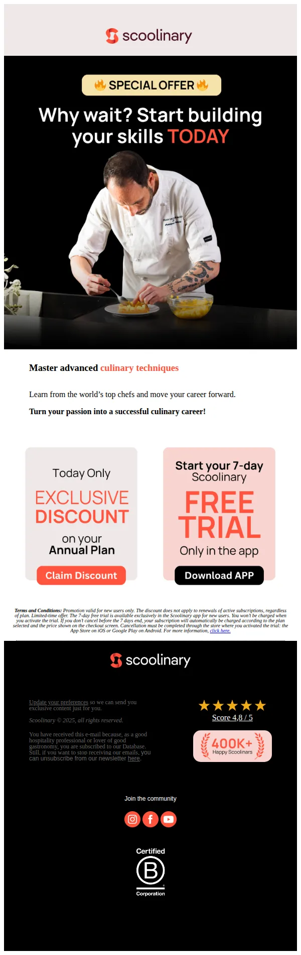 Scoolinary email: 👉 Scoolinary costs less today 🧑🍳