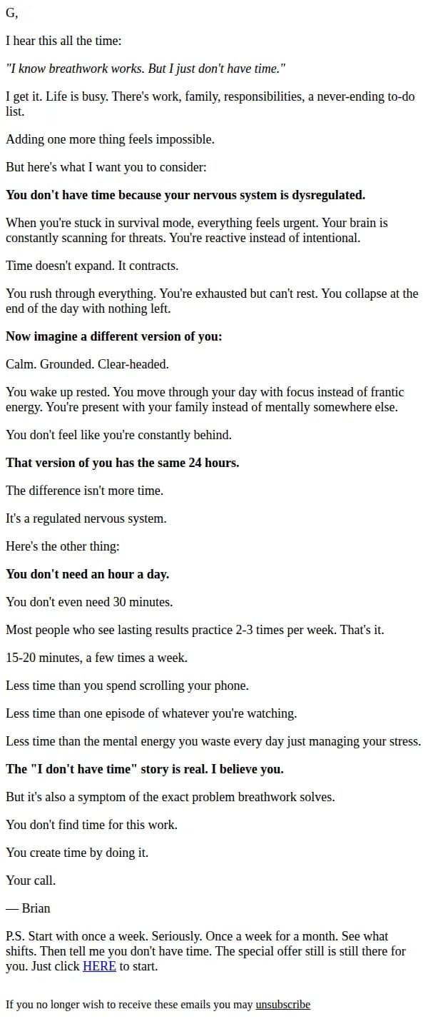 9D Breathwork email: "I don't have time for this"