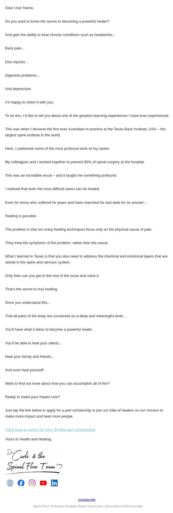 Spinal Flow email: The Secret to Becoming a World-Class Healer