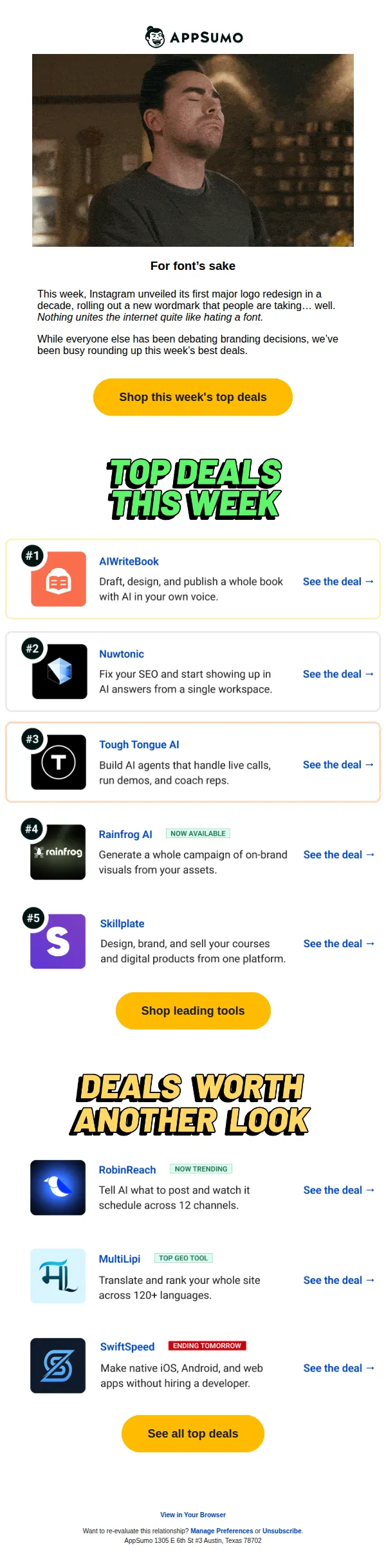 AppSumo email: Bold move