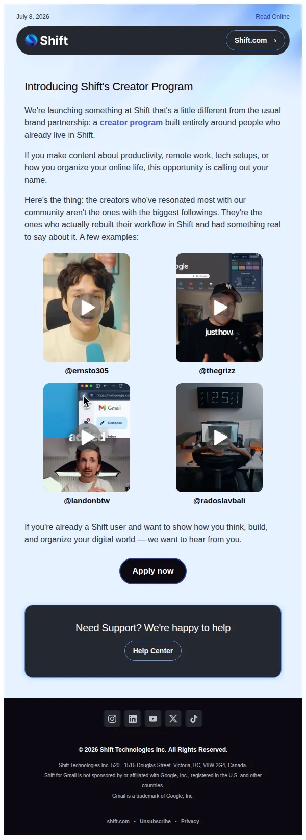 Shift email: Turn your Shift setup into content (and get paid for it)