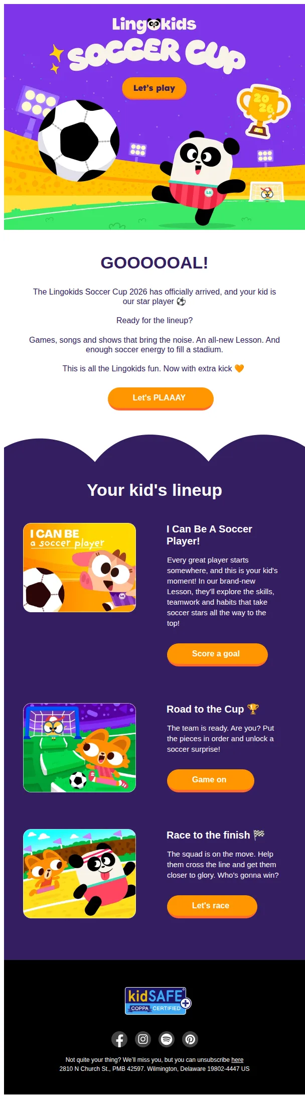 Lingokids email: Soccer Cup 2026 is HERE ⚽