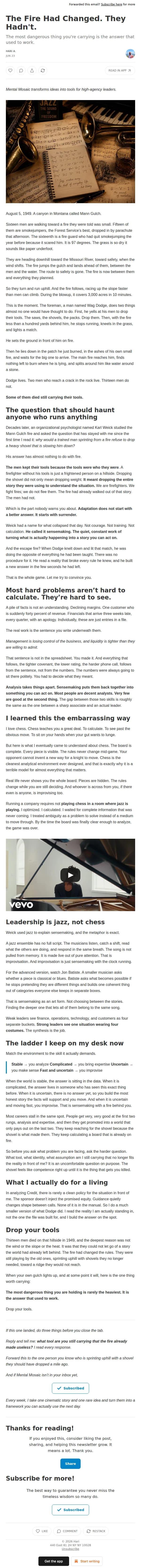 Mental Mosaic email: The Fire Had Changed. They Hadn't.