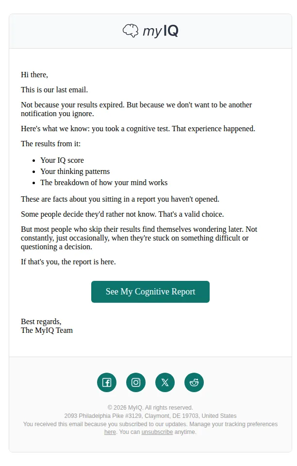 myIQ email: One last reminder