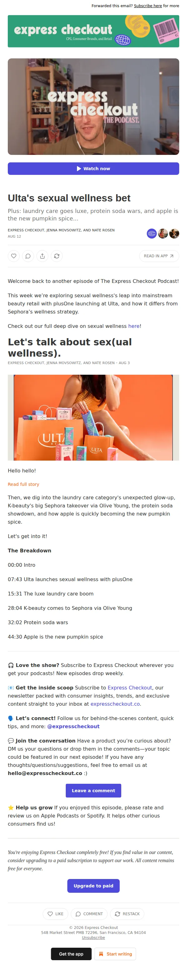 Nate Rosen and Jenna Movsowitz email: Ulta's sexual wellness bet