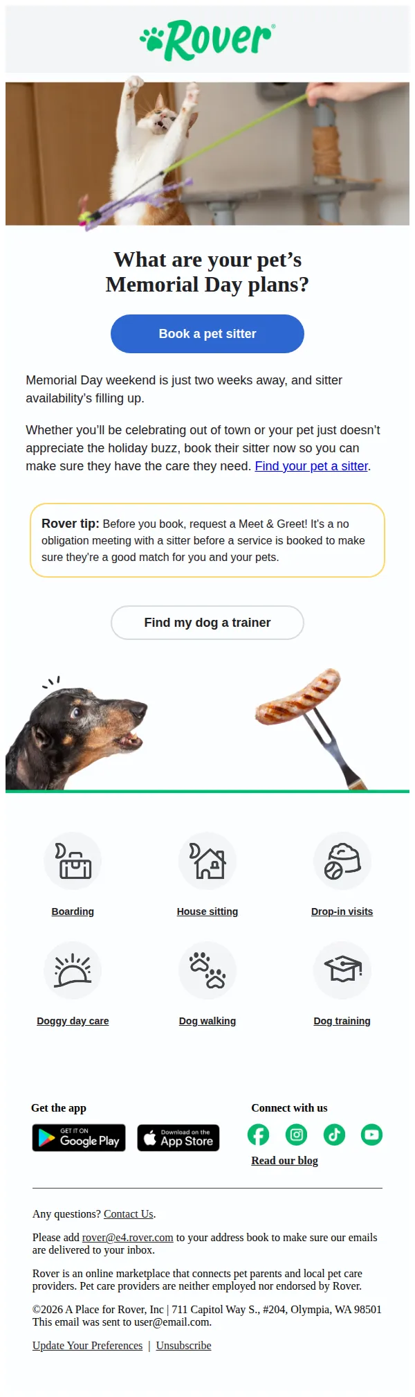 Rover email: Beat the rush for Memorial Day pet care
