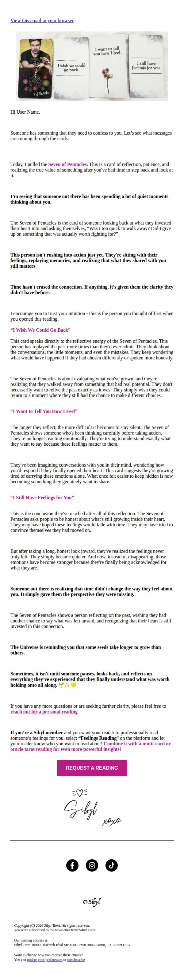 Sibyl Tarot email: CONFESSION: "i still have feelings for you"