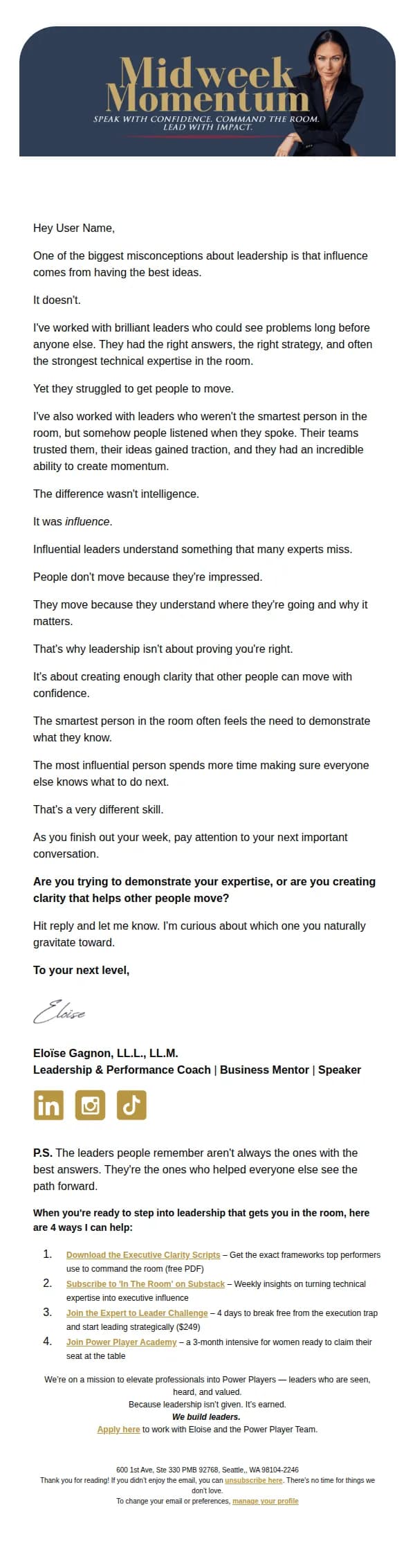 Eloise Gagnon email: The smartest person rarely has the most influence