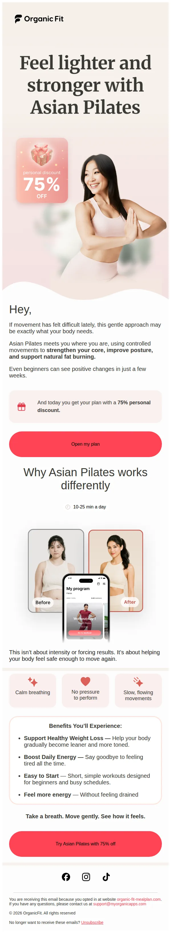 Organic Fit email: Your ASIAN pilates plan is ready 💌