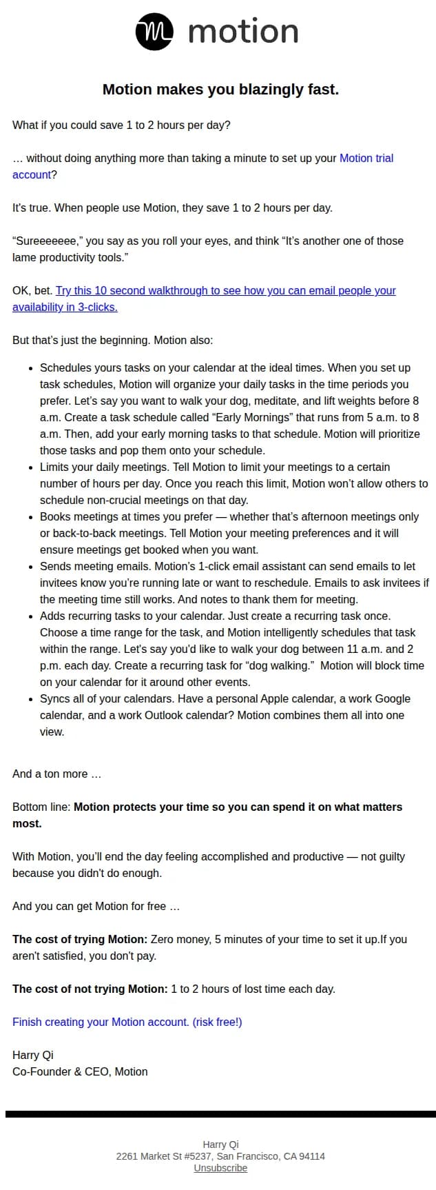 Motion email: Add another hour to your day