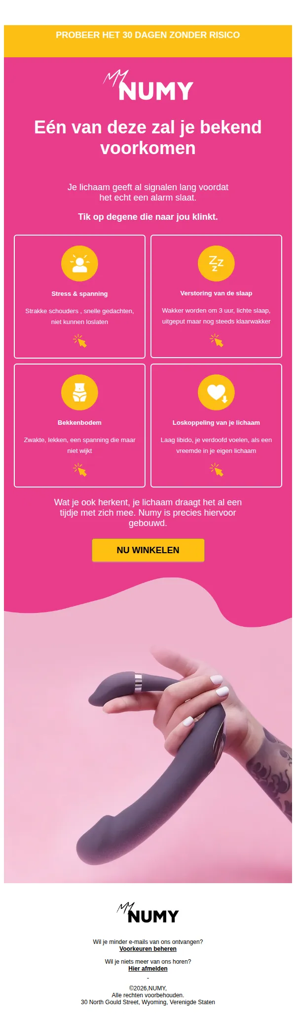 NUMY email: Je lichaam heeft geprobeerd je iets te vertellen