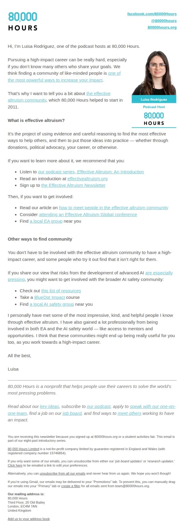 80,000 Hours email: Get support from others trying to have a positive impact