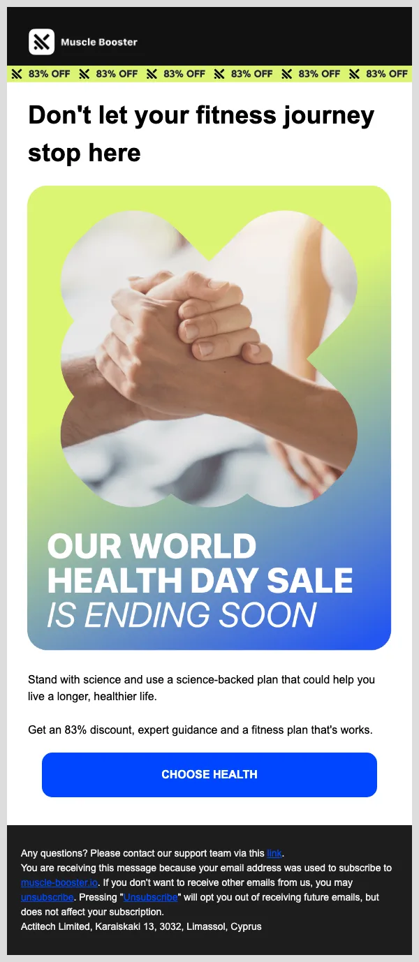 Muscle Booster email: Our World Health Day offer