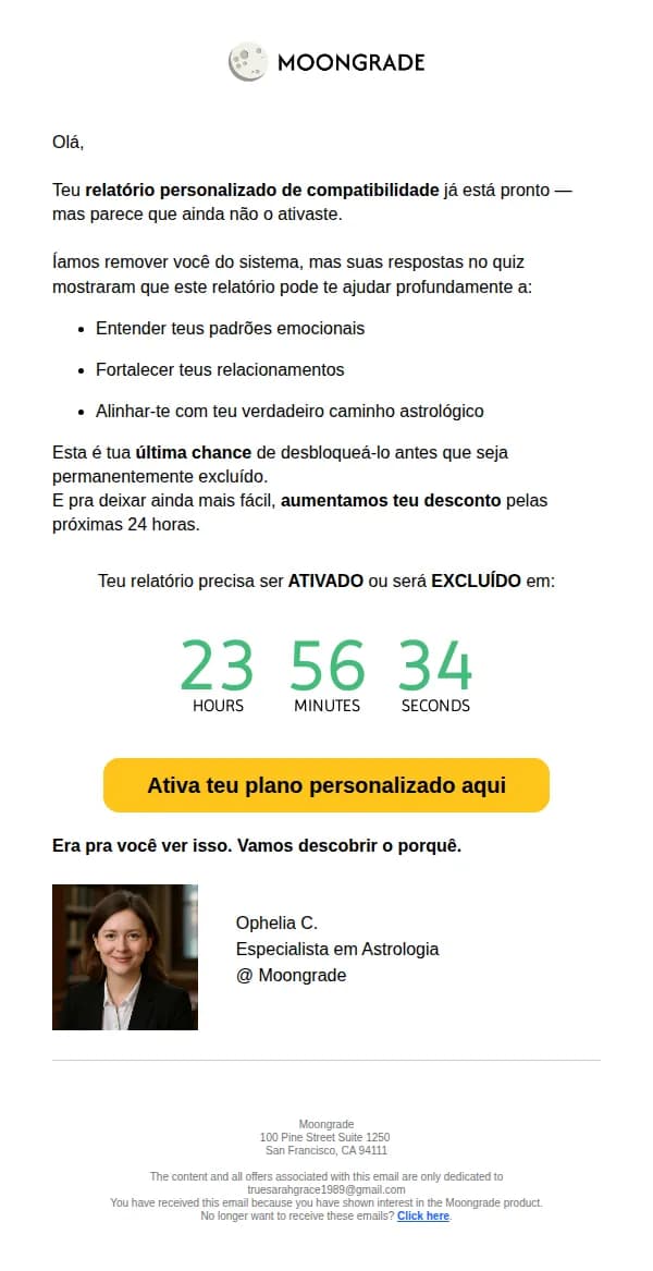 Moongrade email: Teu plano #MG742J0 será excluído em 24 horas