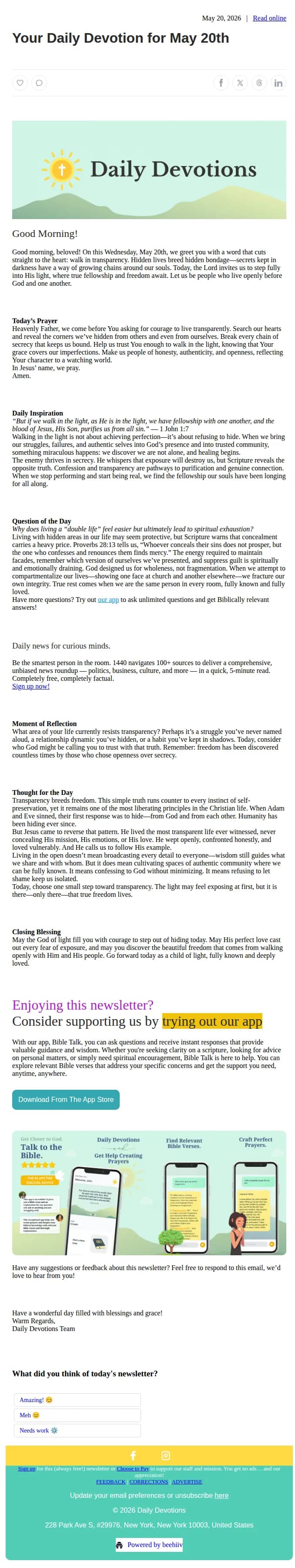 Daily Devotions email: Your Daily Devotion for May 20th
