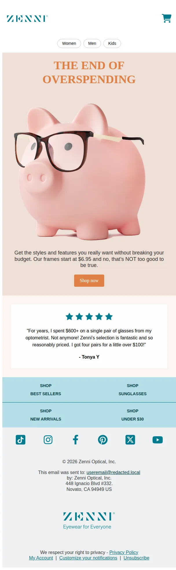 Zenni email: 💸 eyewear starting at $6.95 🐷