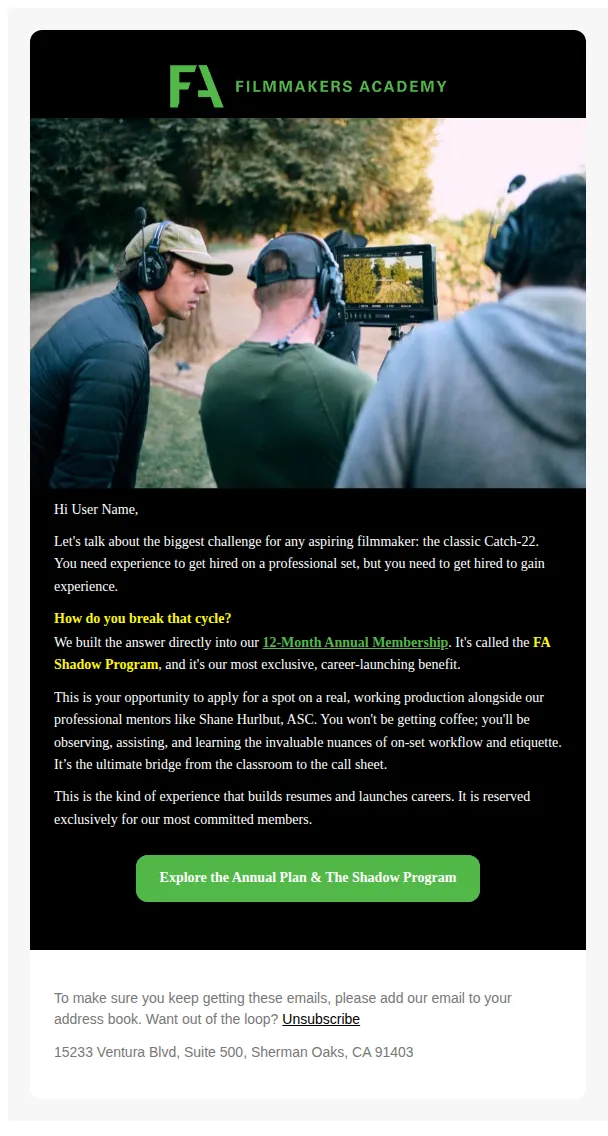 Filmmakers Academy email: This is How You Get On Set