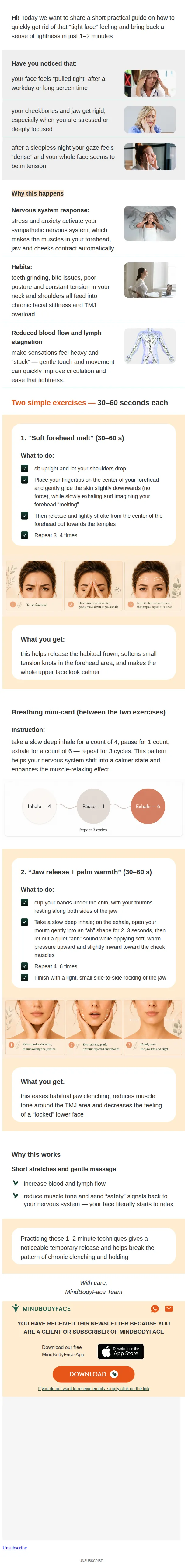 MindBodyFace email: How to release facial tension in 1–2 minutes