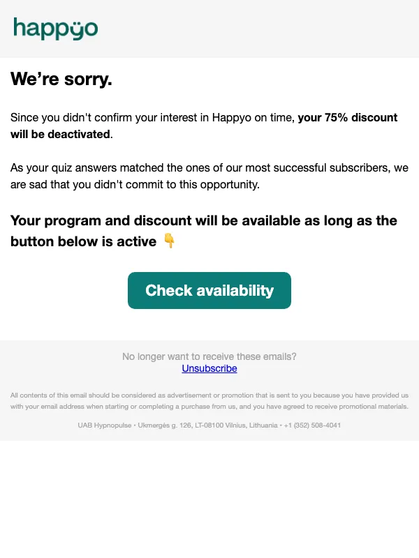 Happyo email: Sorry