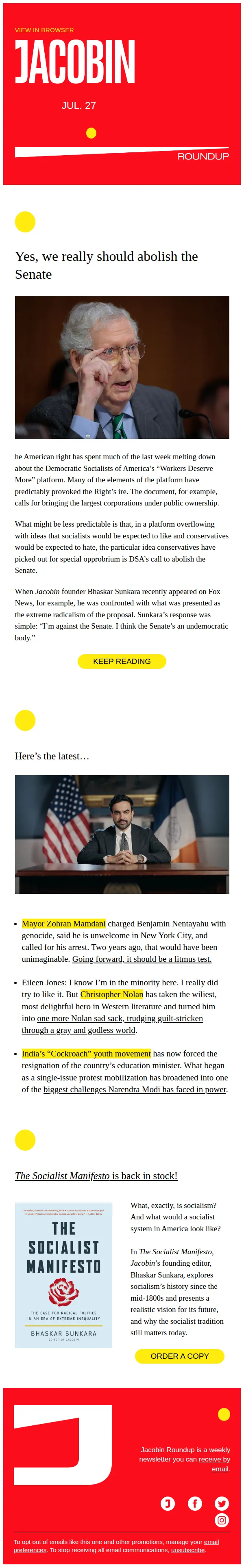 Jacobin Magazine email: Yes, we really should abolish the Senate