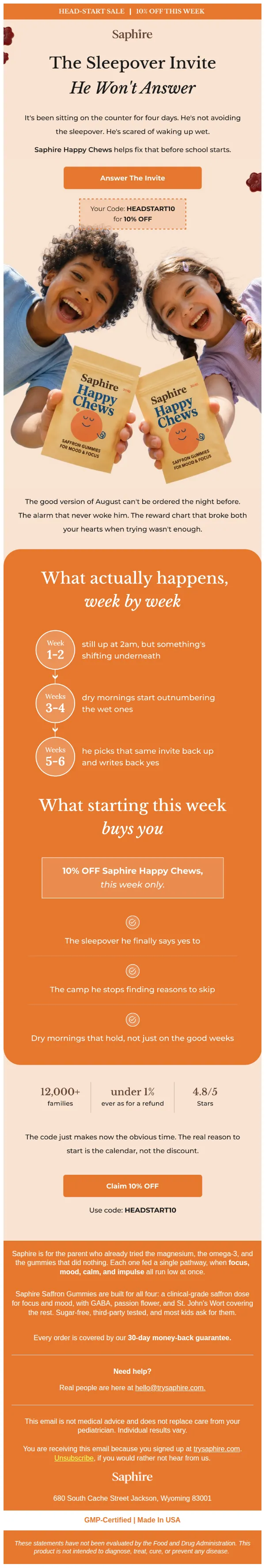 Saphire email: Your kid's headstart before school starts