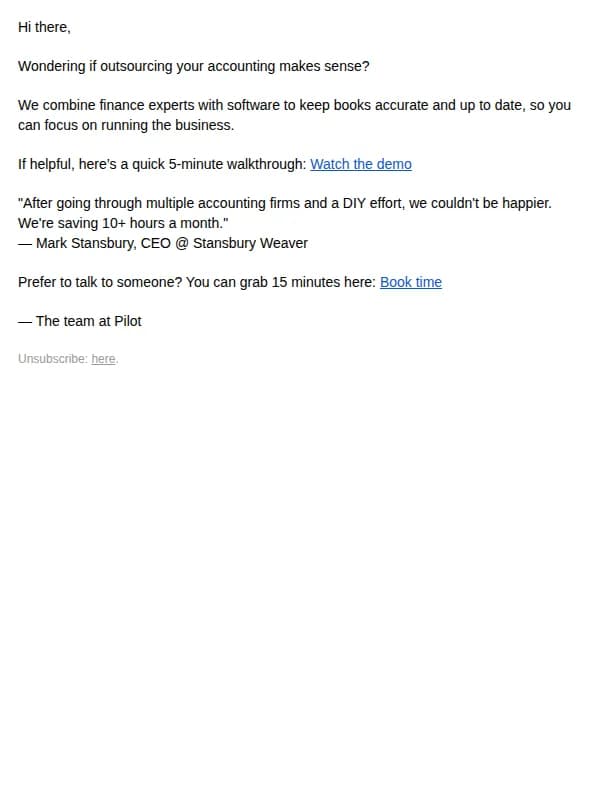 Chris from Pilot email: On financial planning