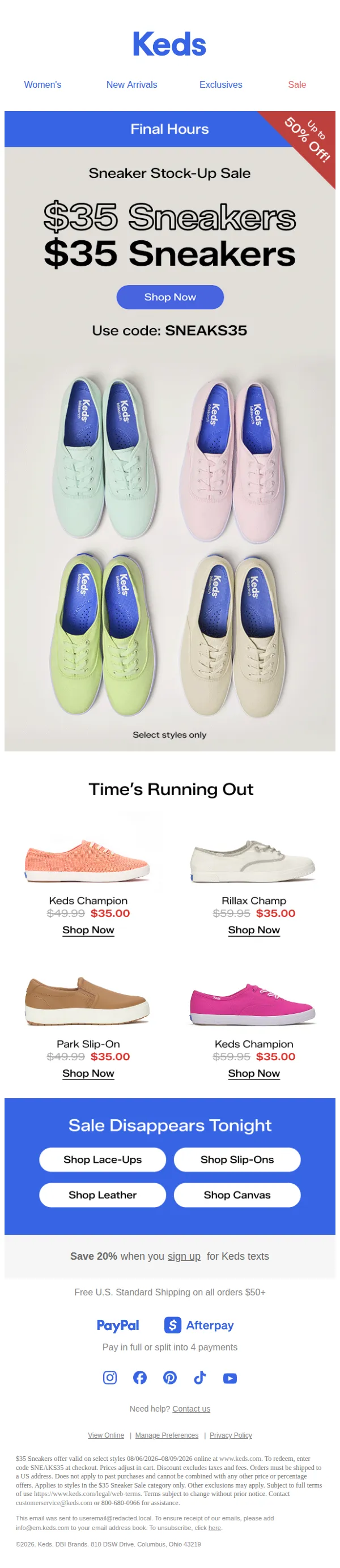Keds email: Last call for $35 Sneakers! 📣