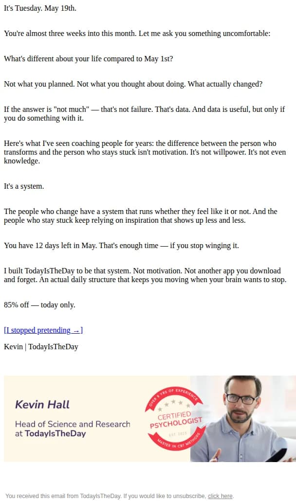 TodayIsTheDay email: You're 2 weeks into May. What changed?