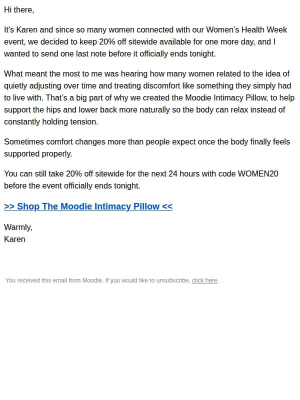 Moodie email: Keeping this open one more day