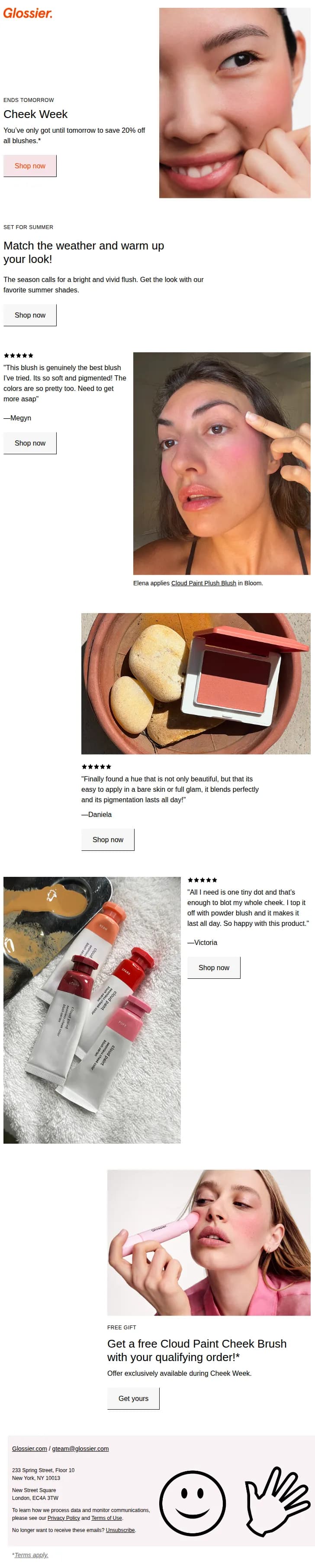 Glossier email: Cheek Week ends tomorrow!