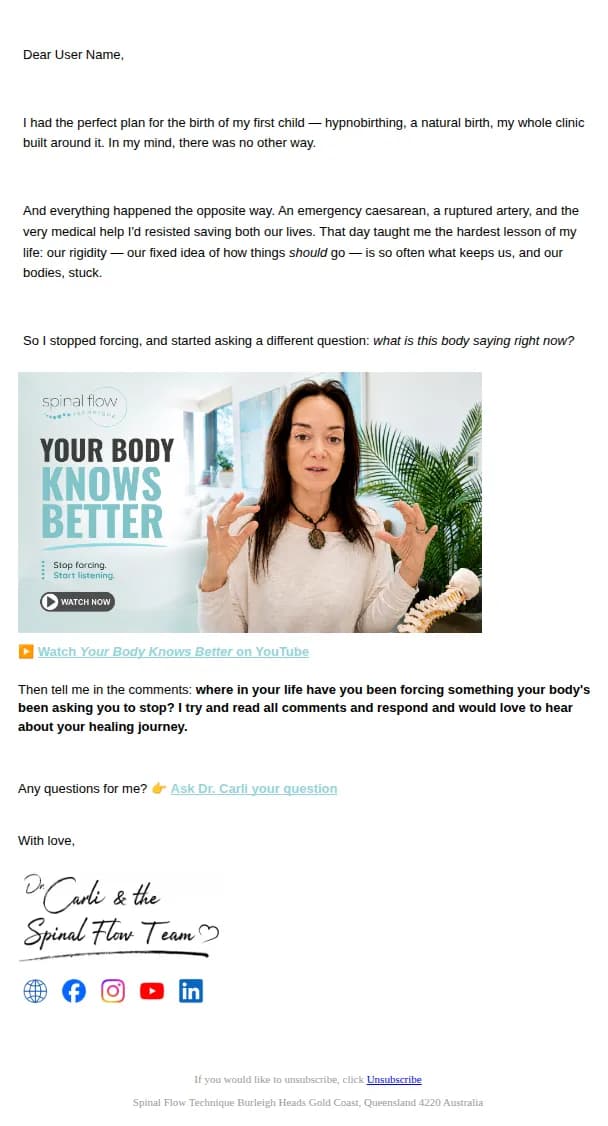 Spinal Flow email: The lesson I learned the hard way