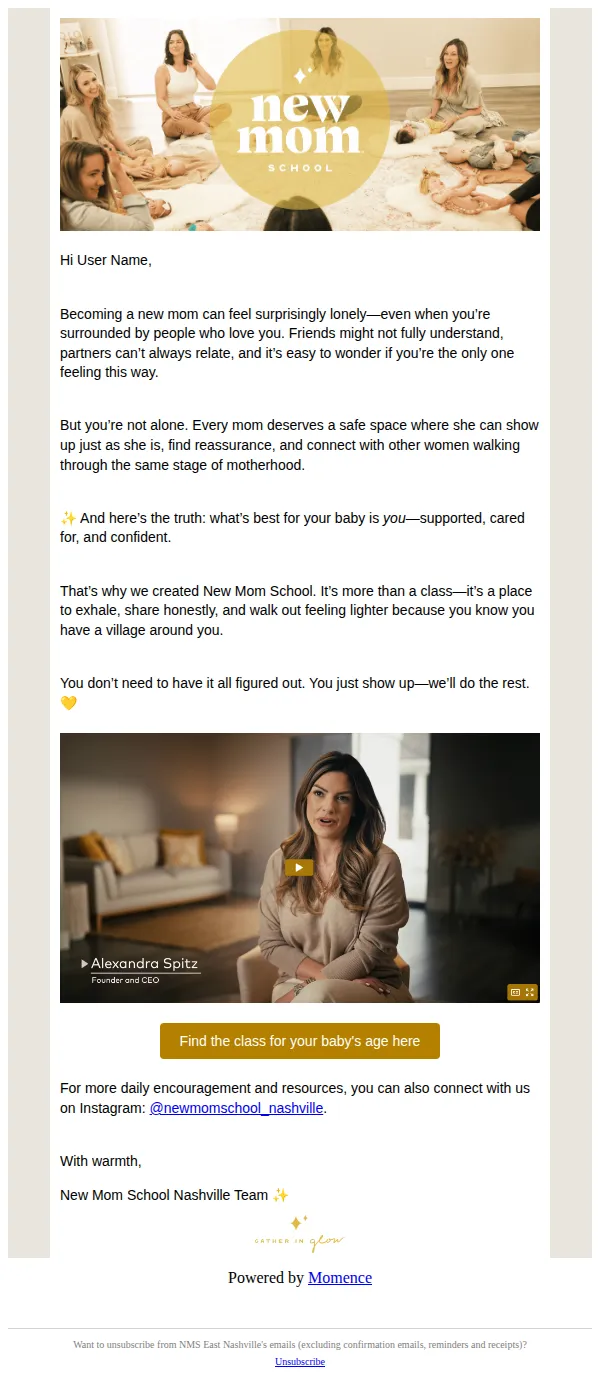 New Mom School email: Motherhood wasn’t meant to be done alone 💛