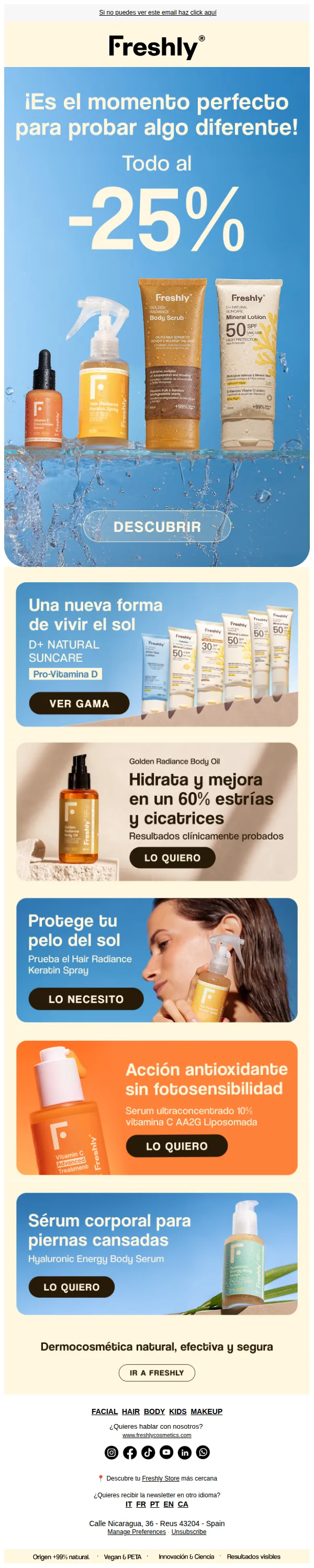 Freshly Cosmetics email: Todo, todo, todo al -25% ☀️