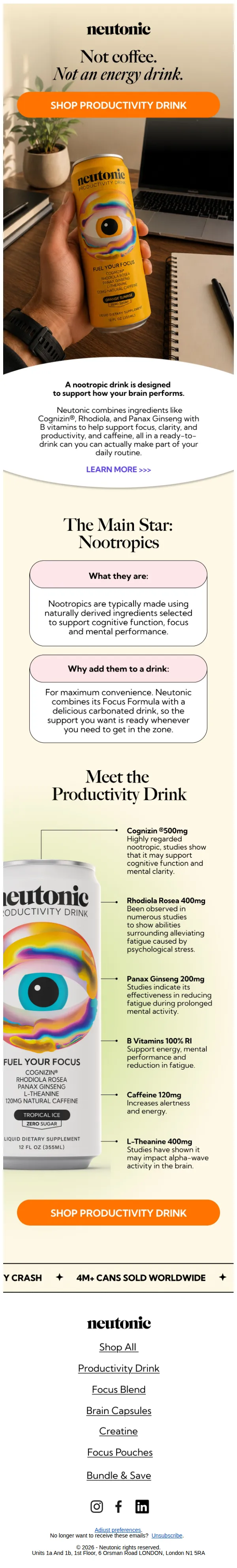Neutonic email: Your brain deserves better than just another coffee.