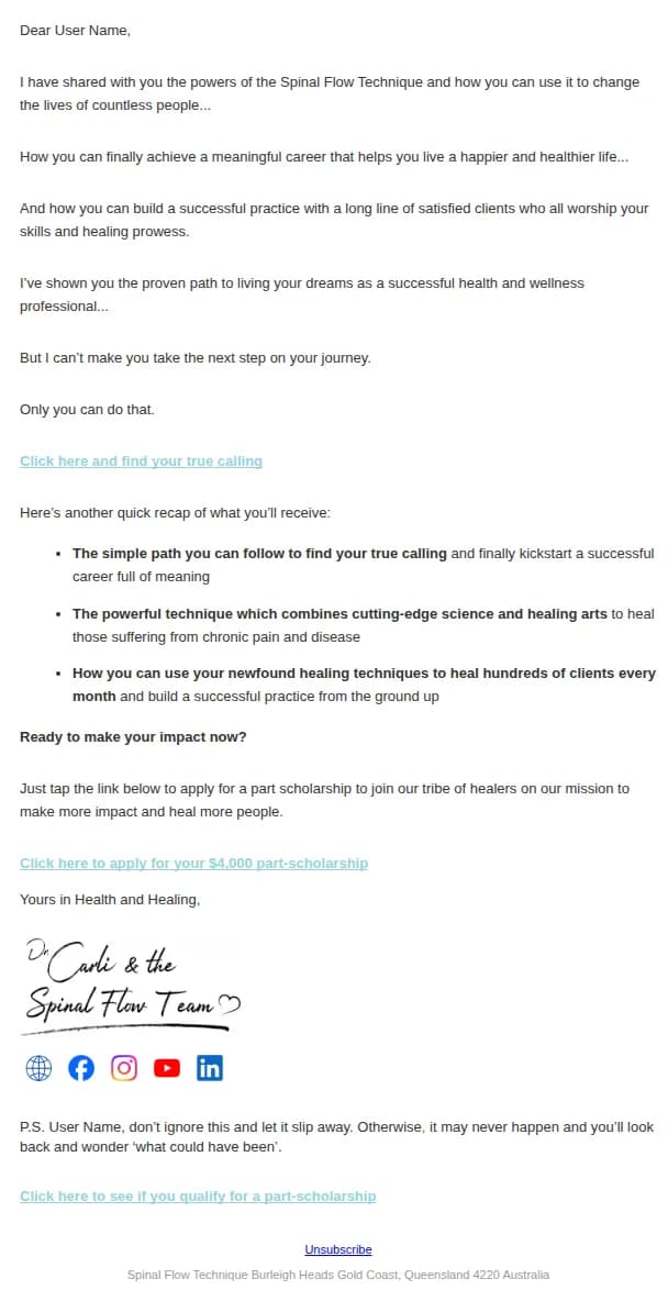 Spinal Flow email: Important Message for User Name