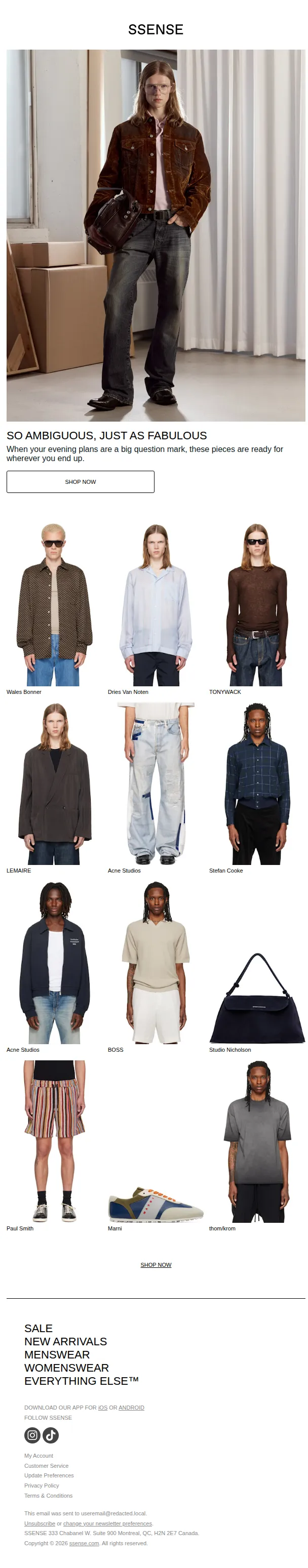 SSENSE email: Big Looks for Vague Plans