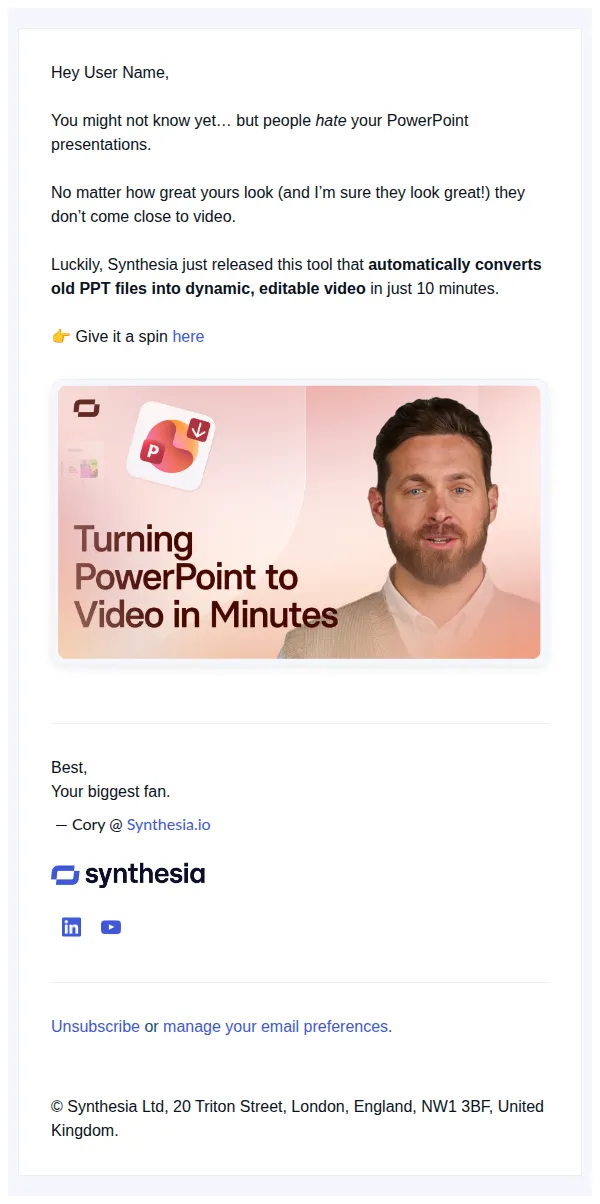 Synthesia email: Your PowerPoints are boring