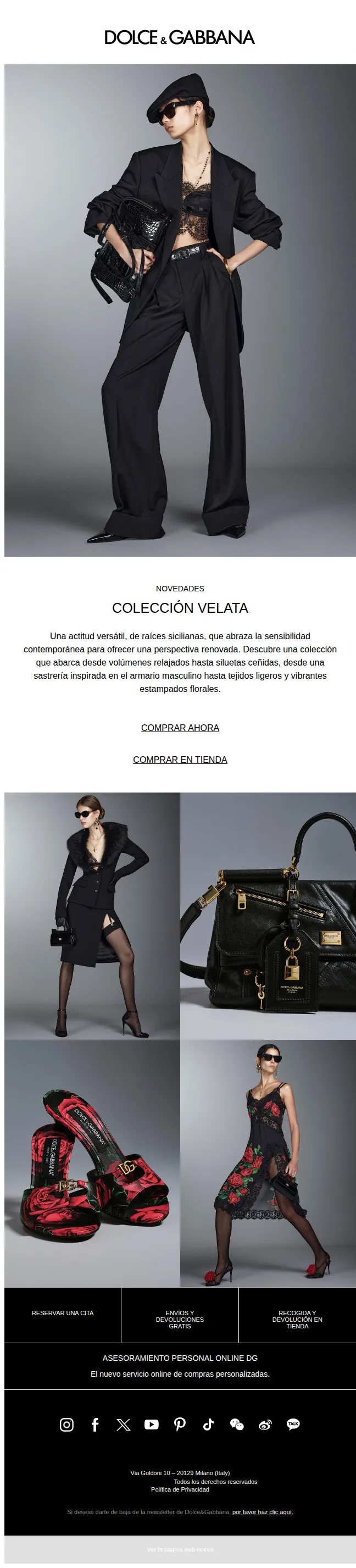 Dolce&Gabbana email: Nueva colección Velata