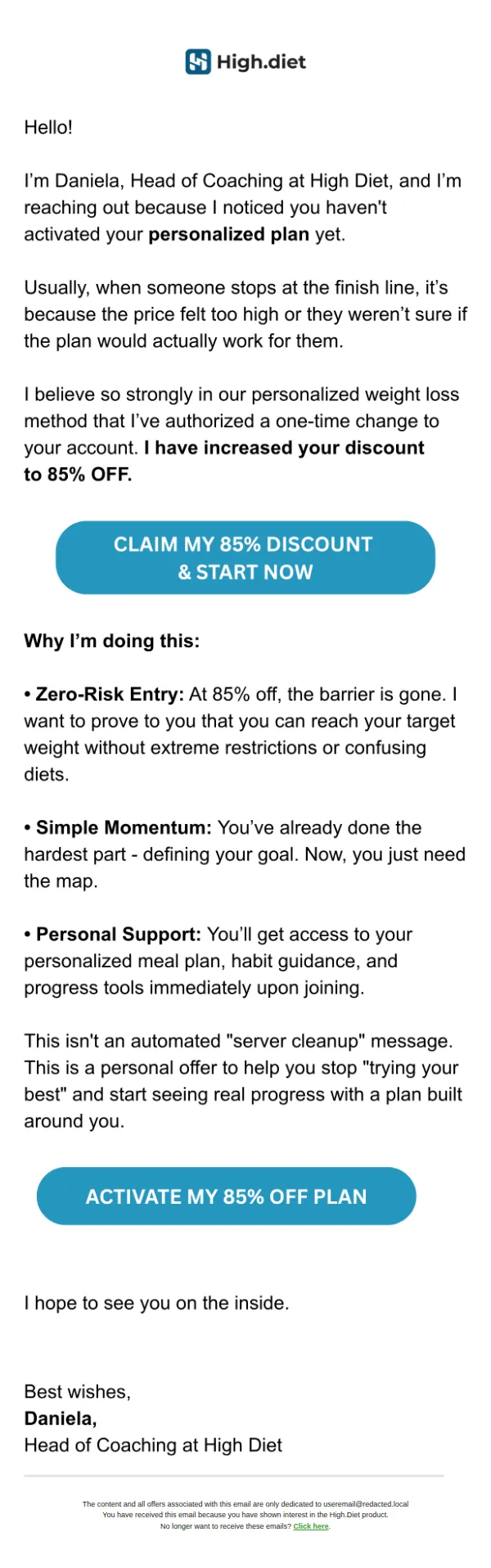 High Diet email: I’m stepping in (and increasing your discount)
