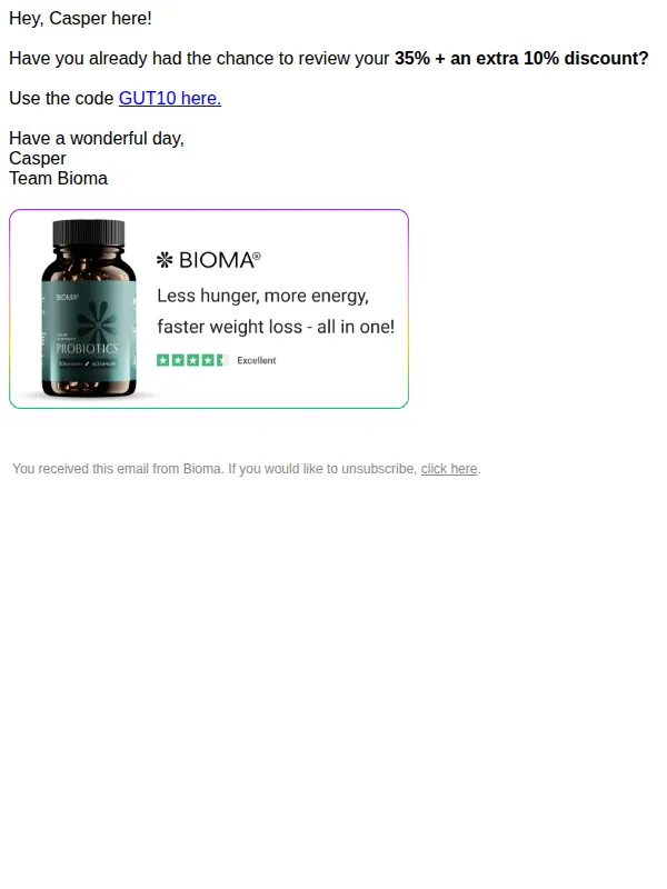 Bioma Health email: (1) You got a message from Casper