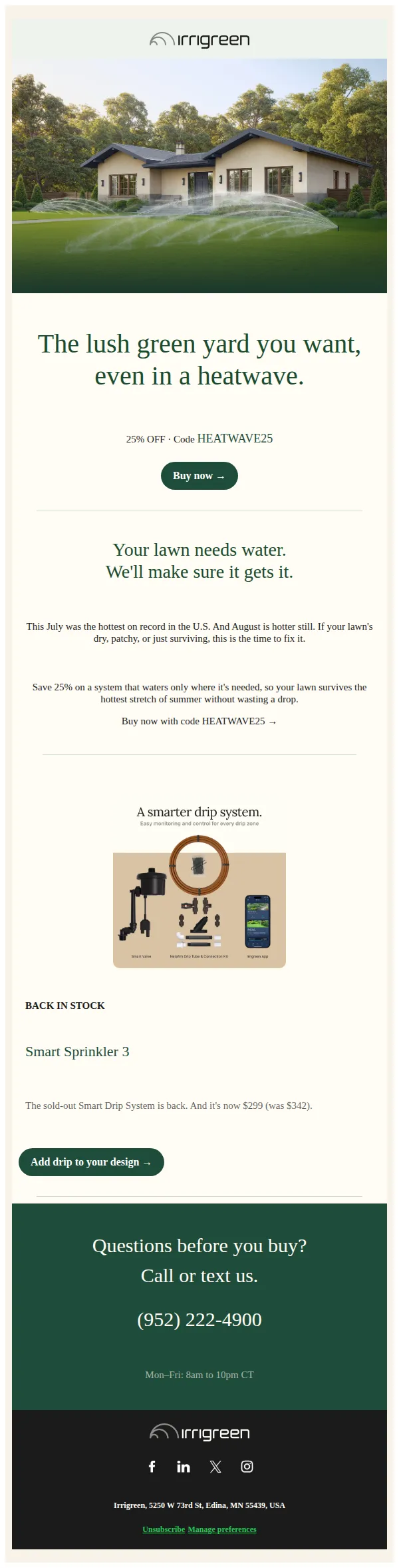 Irrigreen email: Your lawn's asking for something.
