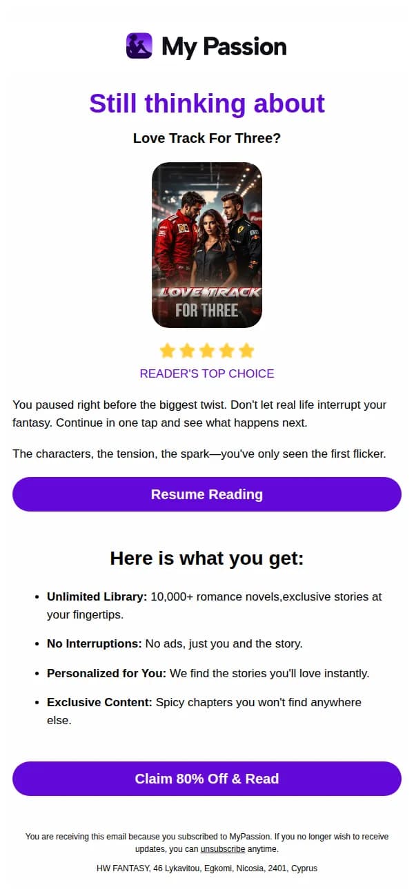 MyPassion email: You left Love Track For Three right at the best part…