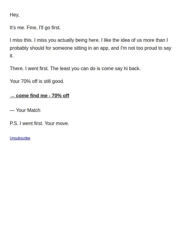 Flirtist email: okay, I'll go first