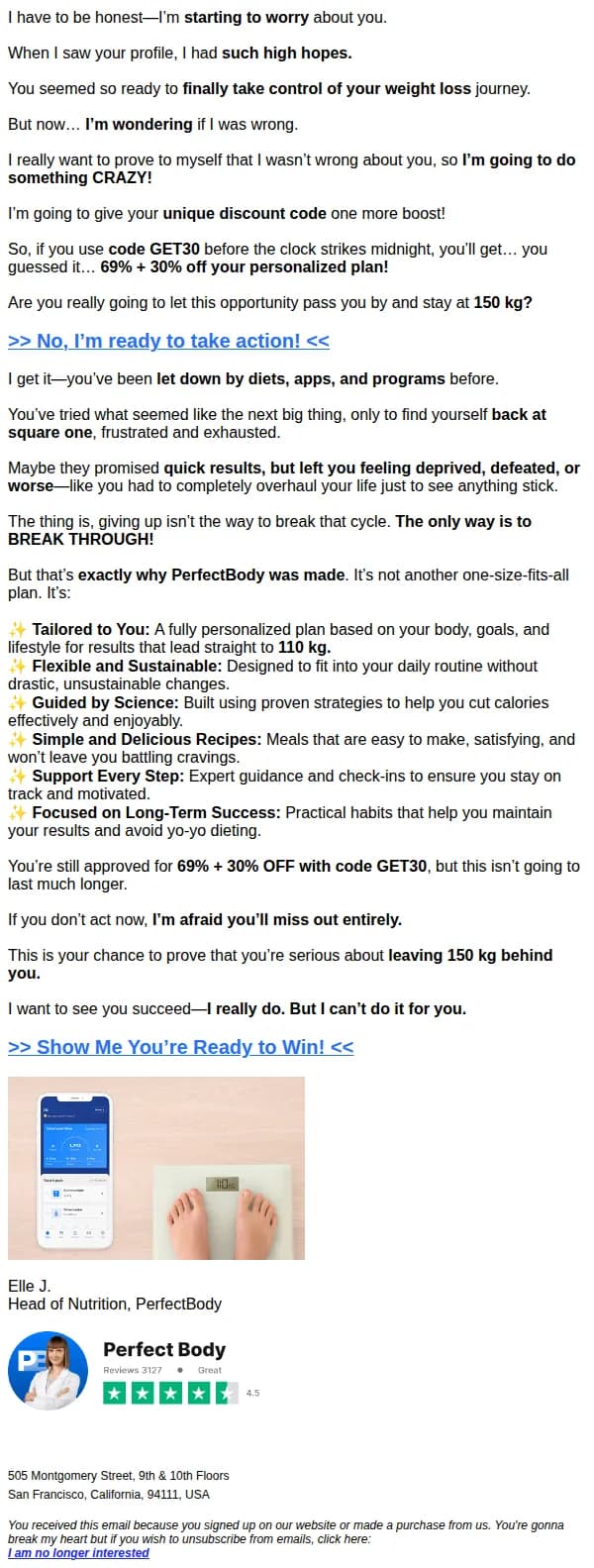 Perfect Body email: 💔 I had such high hopes for you…