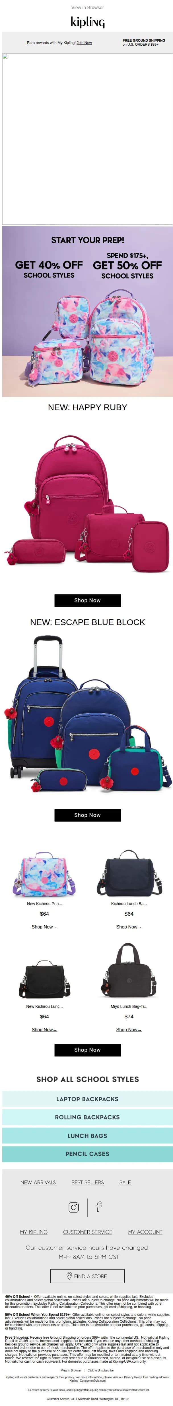 Kipling email: New For School + Score 50% Off!