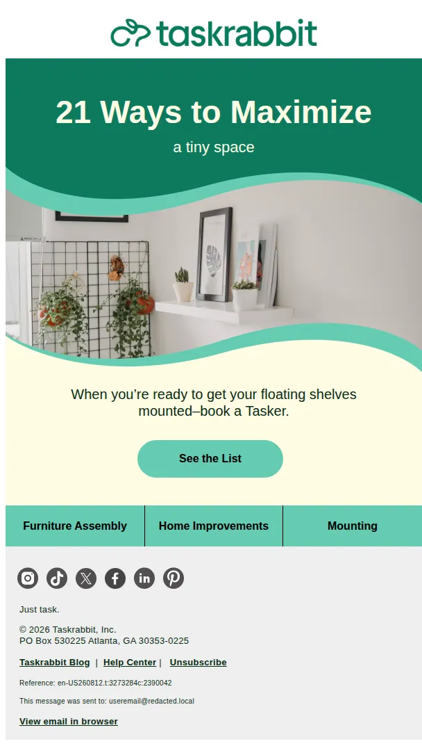 Taskrabbit email: 21 ways to maximize small spaces